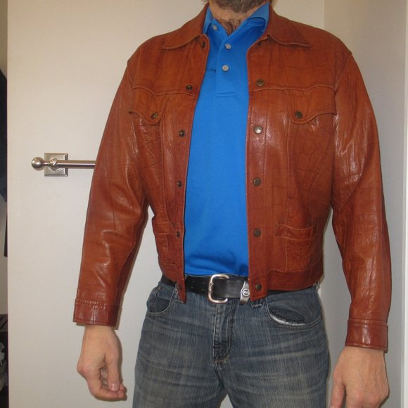 Made in England Duffer of St. George Men's Croc Print Leather Jacket Size L - Picture 5 of 12